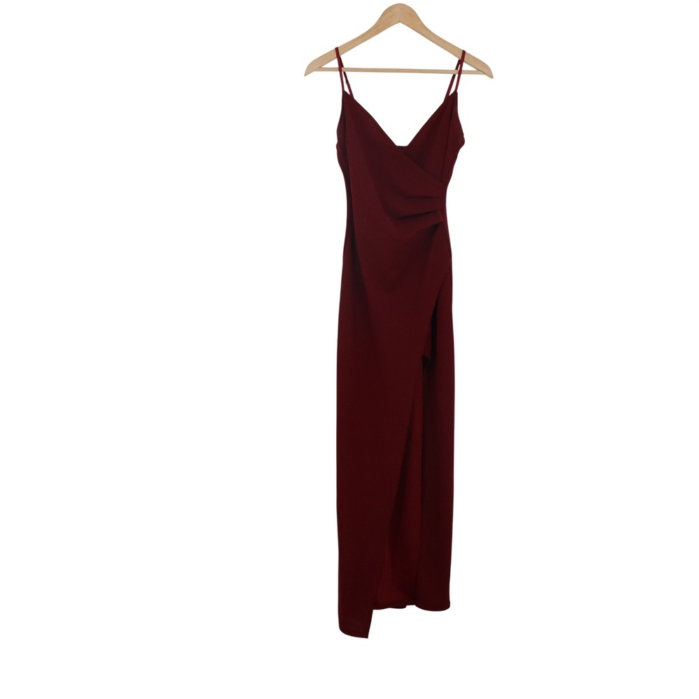 Emerald Sundae Maxi Dress Womens S Burgundy Wrap Front High Slit Excellent